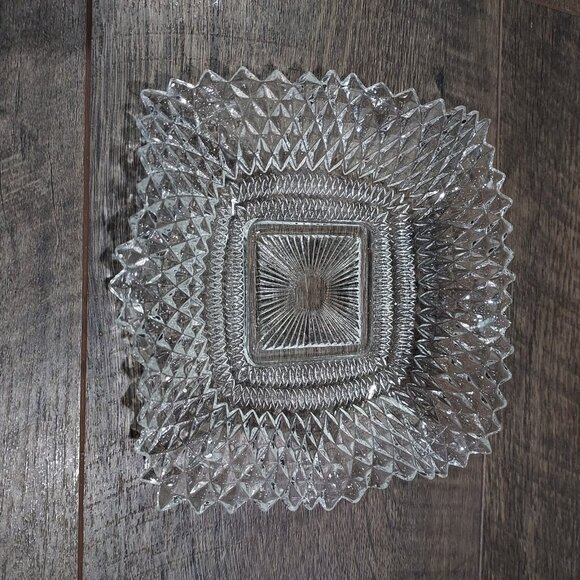 Clear Depression Glass Diamond Cut Candy Dish Candle Holder Sawtooth Edges Set 3 - Picture 12 of 12